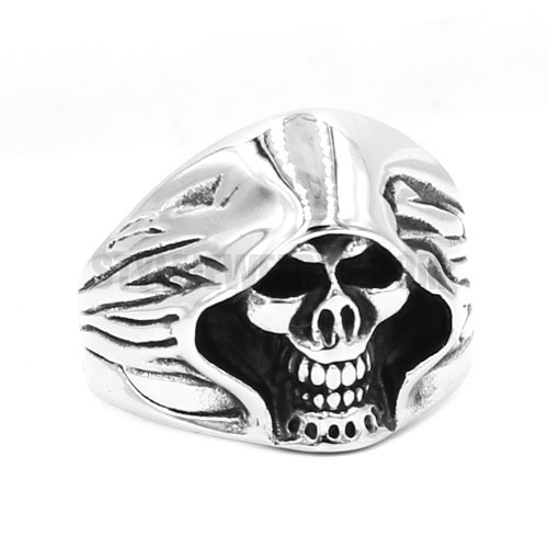 Gothic Biker Vintage Grim Reaper Stainless Steel Skull Ring Fashion Jewelry Skull Men Ring Biker Ring SWR0698 - Click Image to Close